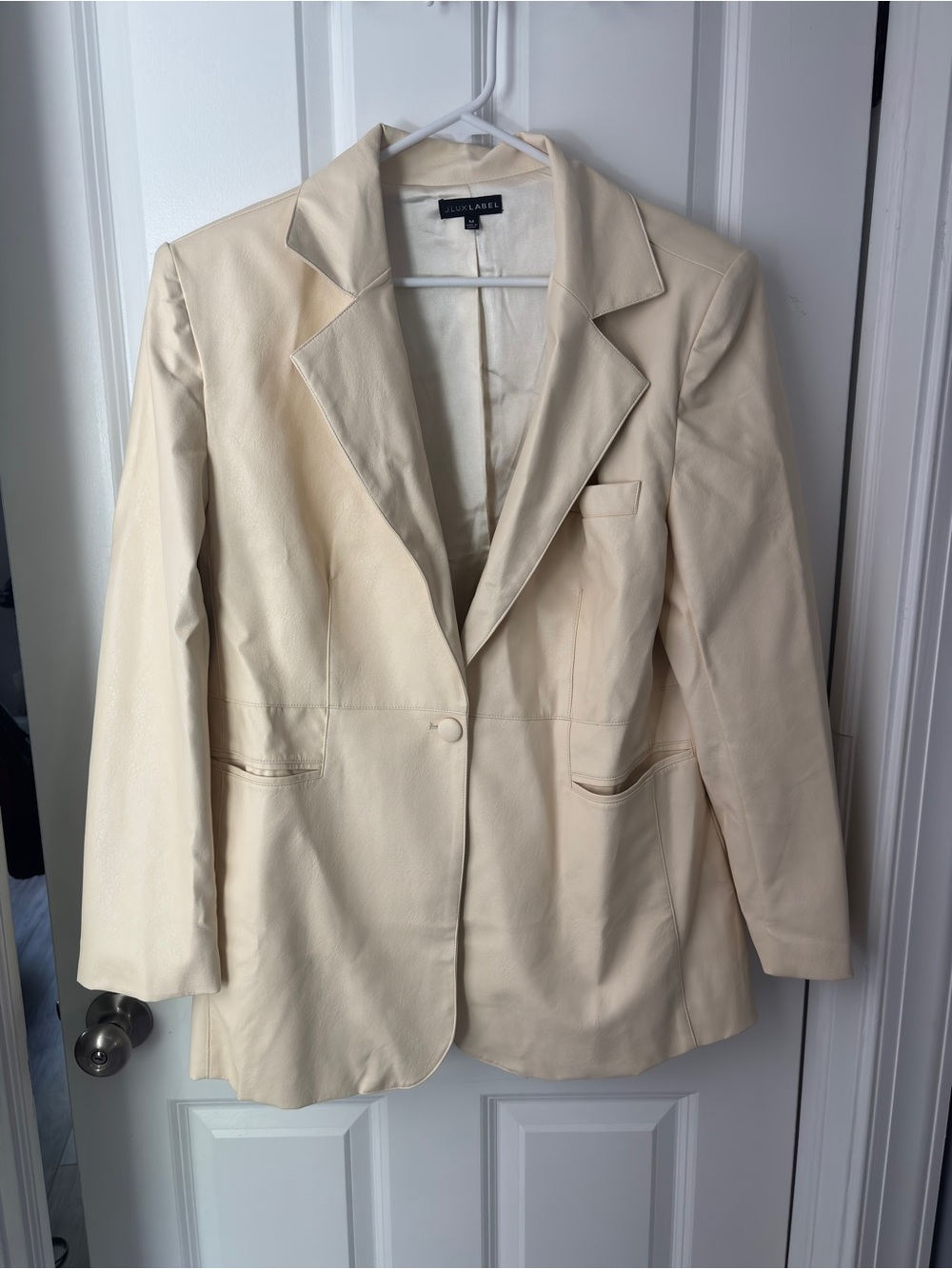 Jluxlabel Oversized Cream Faux Leather Blazer Jacket - Women's